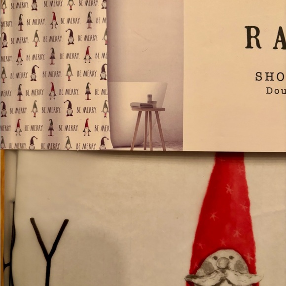 Rae Dunn Festive Gnome Shower Curtain Liner - Red, Green, White - Picture 2 of 3